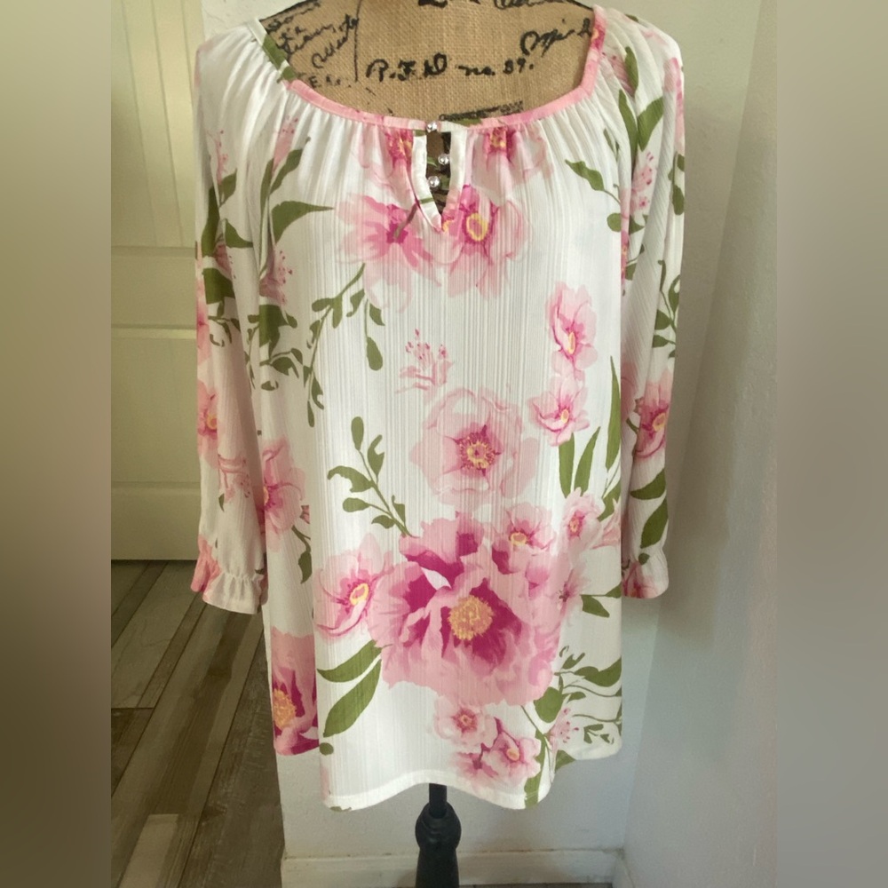 Cato Pink and Green Floral Top